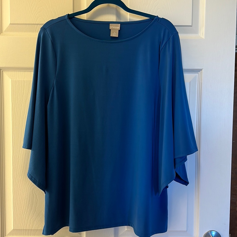 Chicos blue Bell sleeve blouse, size 2 (large)